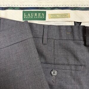 Lauren Ralph Lauren Mens Total Comfort 100% Wool Pleated Cuffed Pants Gray 36x29